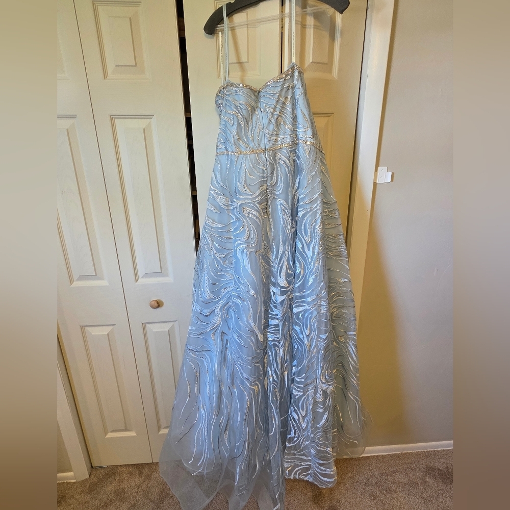 Morilee sz 18 NWT Light Blue & Silver Sequin Strapless Sweetheart Prom Dress - Picture 8 of 10